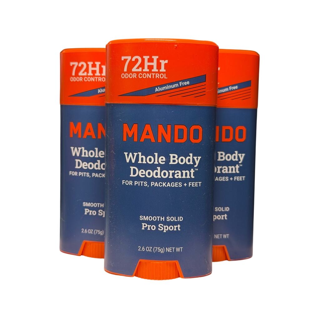 MANDO Whole Body Deodorant 72 Hr Smooth Solid Pro Sport 2.6 oz Lot Of 3